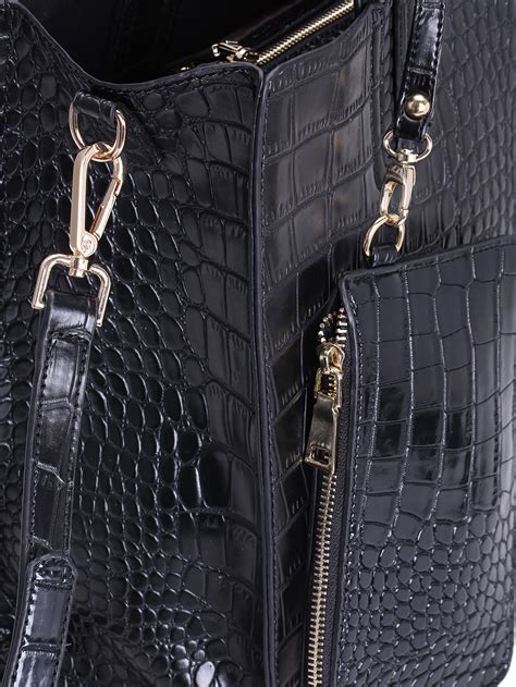 Black Crocodile Pu Shoulder Bag Sheinsheinside