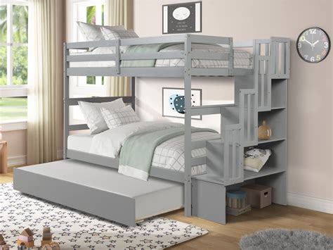 Twin Over Twin Bunk Bed With Stairs Solid Wood Bunk Bed With Trundle