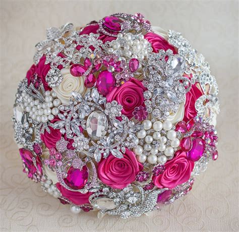 Brooch Bouquet Hot Pink Ivory And Silver Wedding Brooch Etsy