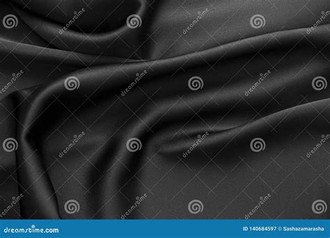 Black Luxury Wavy Rippled Glossy Silk Drapery Cloth Fabric Stock Image