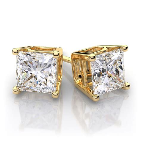 33ctw 14k Yellow Gold Princess Cut Diamond Stud Earrings Si1 Si2g