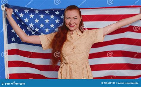 Woman Waving And Wrapping In American Usa Flag Celebrating Human