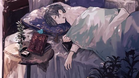 Anime Boy Sleeping Books Shoujo Anime Boy Wallpaper For Laptop