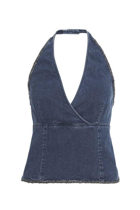 Chanel Blue Denim Halter Top With Silver Boucle Trim Curate8