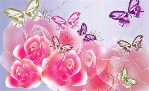 Pink Roses And Butterflies Hd Wallpaper Background Image