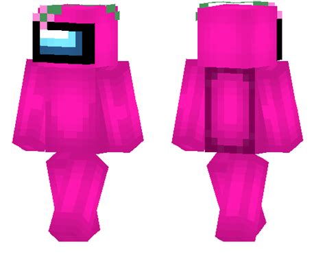 Pink Among Us Character With Flower Hat Games Mcpe Skins Minecrafts Us
