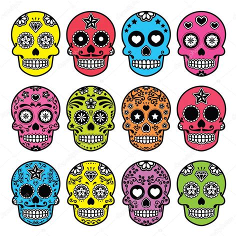 Cráneo De Azúcar Mexicano De Halloween Conjunto De Iconos De Dia De