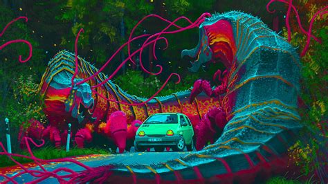 Multicolored digital wallpaper, psychedelic, trippy, multi colored. Simon Stalenhag And Green Car HD Trippy Wallpapers | HD ...