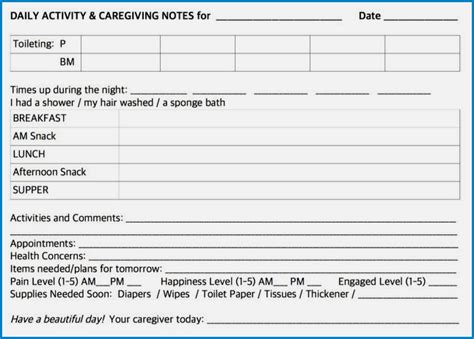 √ Free Printable Caregiver Daily Checklist Template Checklist Templates