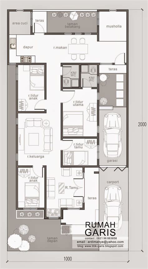 Rumah minimalis cat abu abu terbaru denah rumah ukuran 7x12 via. Denah Rumah Dengan 3 Kamar Dan Musholla | Top Rumah