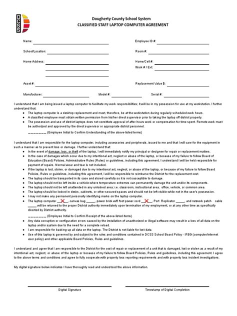 It F003 Classified Staff Laptop Computer Agreement Form Pdf