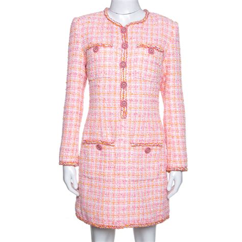 Chanel Pink Tweed Sequin Detail Long Sleeve Dress M Chanel The Luxury