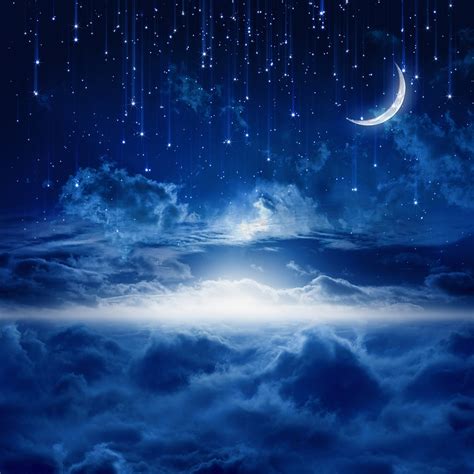 Night Blue Sky Bright Crescent Moon Glitter Stars Photo