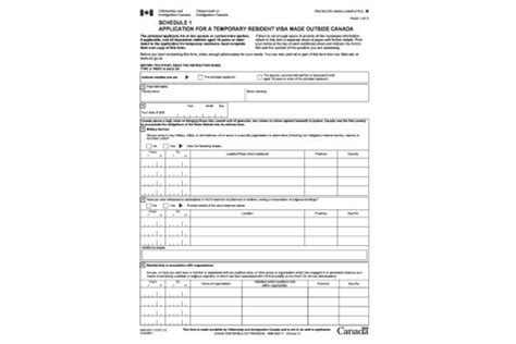 Canadian Visa Application Form Imm 5257 Schedule 1