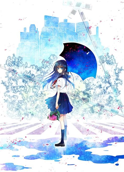 Anime Girl Cute Beautiful Dress Long Hair Umbrella Flower