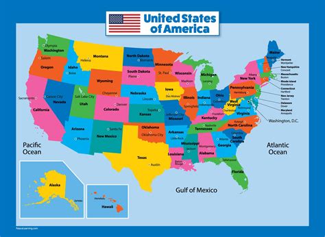 USA Map for Kids - Laminated - United States Wall Chart Map (18 x 24