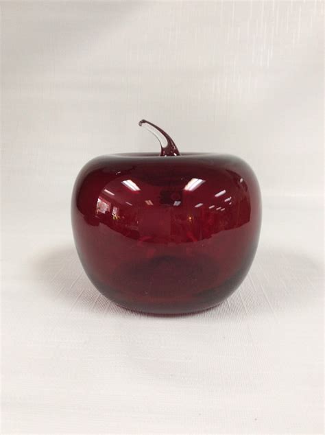 Blenko Glass Ruby Red Apple With Crystal Stem