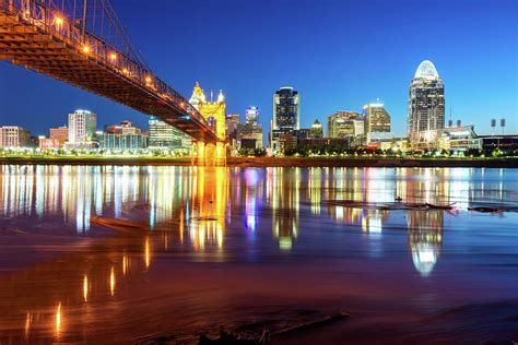 Ohio River Reflections Of The Downtown Cincinnati Skyline Photograph By
