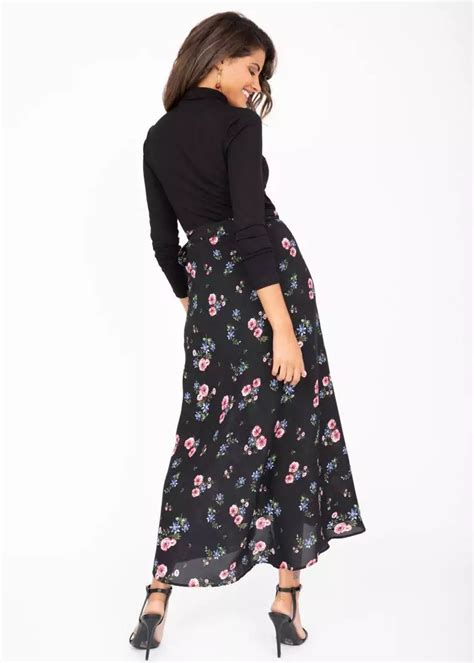 Maxi Wrap Skirt Black Floral Print Likemary