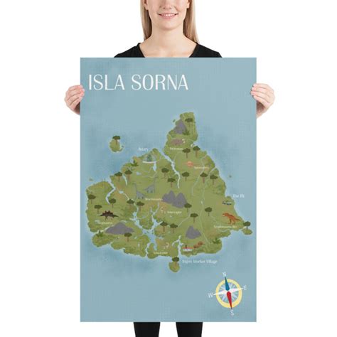 Isla Sorna Map Jurassic Park Poster Colorful Isla Sorna Etsy Australia