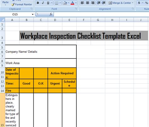 Workplace Inspection Checklist Template Excel Microsoft Excel Templates