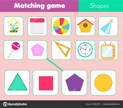 Help kids learn shape names and practice drawing 13 different shapes with these shape worksheets. Educational Children Game Matching Game Worksheet Kids Match Shape Learning — Stock Vector ...