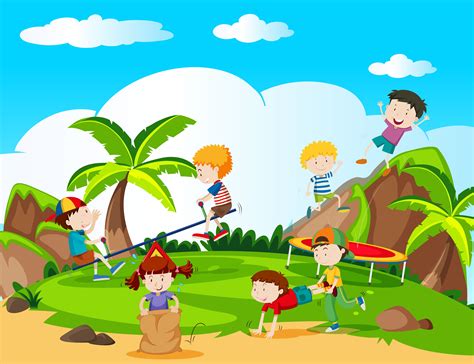 Happy Children Playing In Playground 447415 Vector Art At Vecteezy