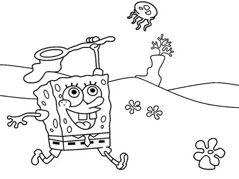 Spongebob is a cheerful and funny hero of the animated series, which is so loved by both children and adults. SpongeBob Jellyfishing coloring page - Coloring Pages 4 U