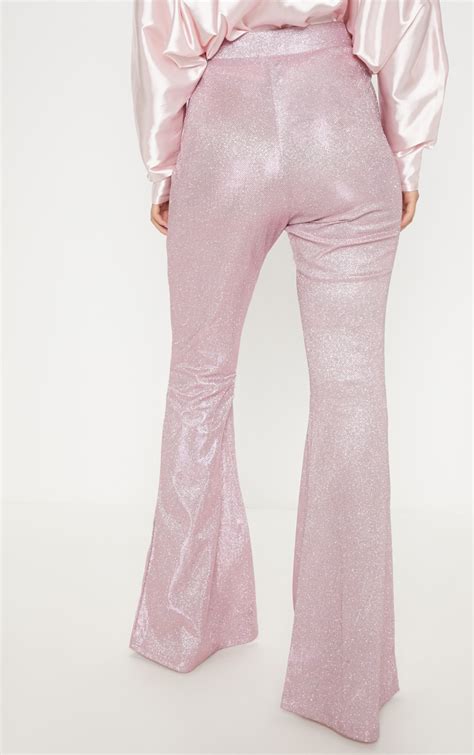 Pink Front Seam Glitter Flared Trouser Prettylittlething