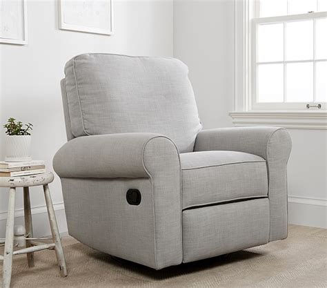 Get cozy and relaxed at the end of a long day with this leathersoft upholstered recliner chair and ottoman set. Small Comfort Swivel Glider Recliner | Pottery Barn Kids