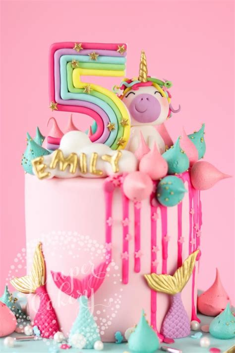 Magically Fun Rainbow Unicorn And Mermaid Birthday Cake Unicorn