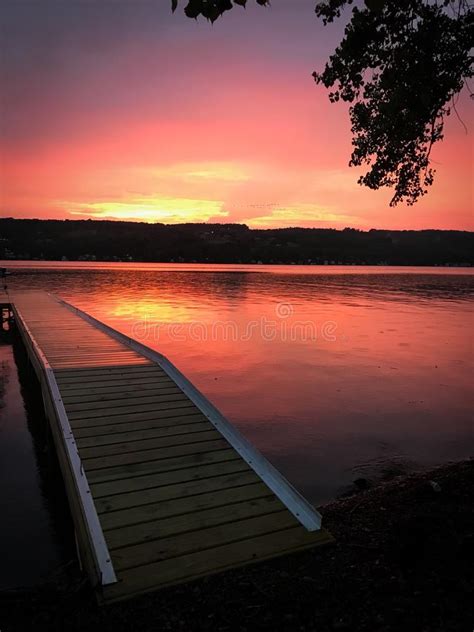 Lakeside Dock At Sunset Stock Image Image Of Landscape 120351117