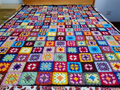 Handmade Crochet Throw Blanket Granny Square Afghan Vintage Afghan