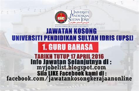 As the countdown has begun for upsi 2016 and other competitive exams. Jawatan Kosong di Universiti Pendidikan Sultan Idris (UPSI ...