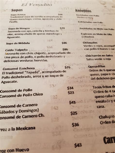 Carta Del Restaurante El Venadito Ciudad Del México Av Universidad 1701