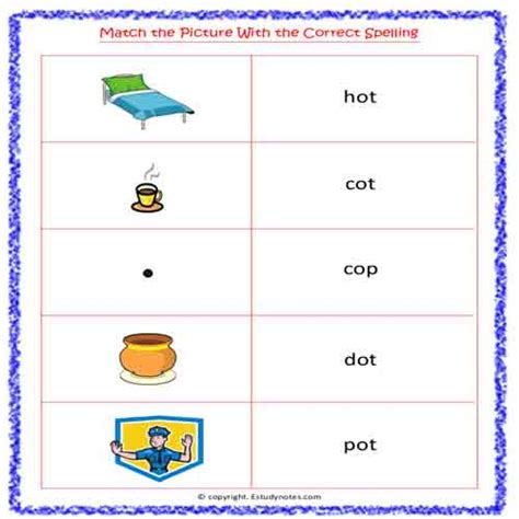 english vowel o match the picture with the correct spelling 1