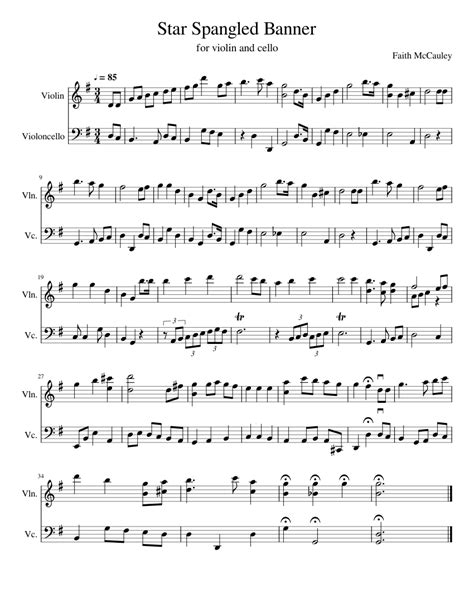 The Star Spangled Banner For Violin And Cello Sheet Music For Violin