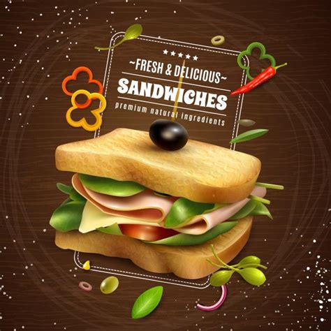Download Fresh Sandwich Wooden Background Advertisement Poster For Free