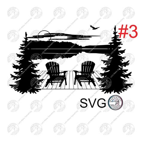 Lake Scene Chairs Dock Svg Lake And Forest Scene Svg Files For Diy T