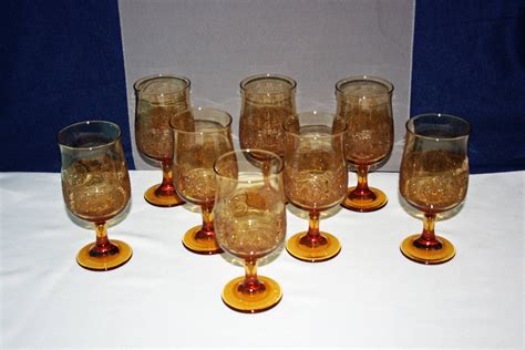 Vintage Libbey Glass Co Americana Amber Water Glass 10 Oz Goblet Or Wine Glass Retro Glasses