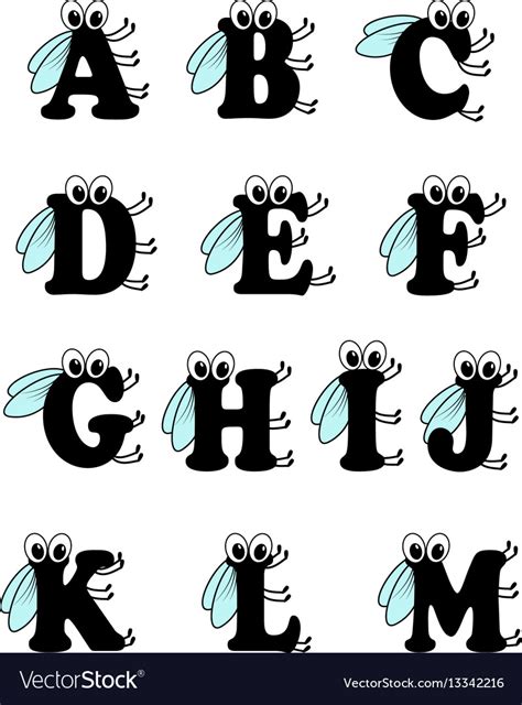 Funny Insect Alphabet From A To M Royalty Free Vector Image