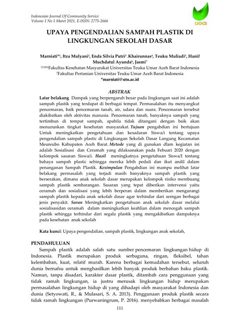 (PDF) UPAYA PENGENDALIAN SAMPAH PLASTIK DI LINGKUNGAN SEKOLAH DASAR