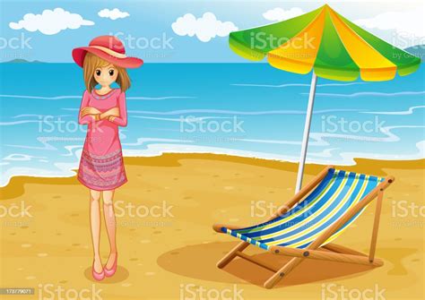 Lady Wearing A Pink Dress At The Beach Stock Illustration Download