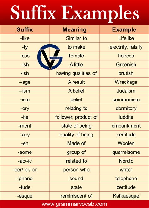 Suffixes With Meaning And Examples Grammarvocab