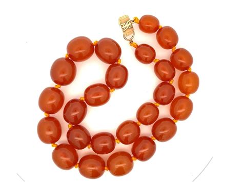 Rare Mings Hawaii Large Amber Bead Strand Necklace 23 Gem