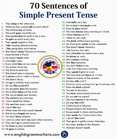 70 Sentences Of Simple Present Tense English Grammar Here
