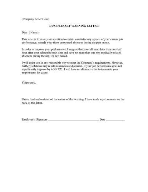 Guidelines for writing employee warning letter: Disciplinary Warning Letter