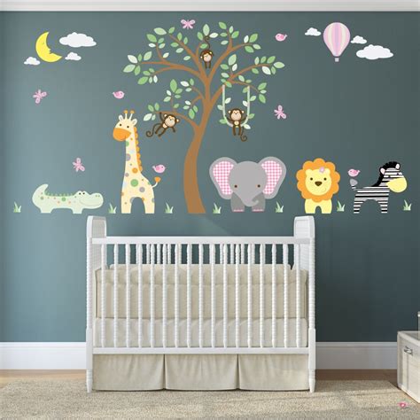 Jungle Animal Nursery Wall Decals For Baby Girls Nursery