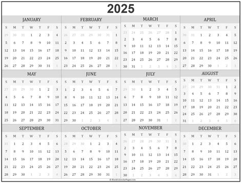 Click here for a pdf version of this calendar. 2025 year calendar | yearly printable