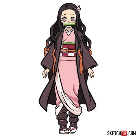 How to draw a cute chibi easy. How to draw Nezuko Kamado | Demon Slayer - SketchOk - step ...